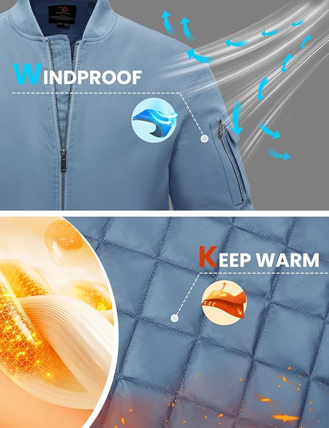 TBMPOY Men's Fall Jacket Winter Windbreaker Bomber Zip Up Padded Softshell Warm Windproof Casual Coat