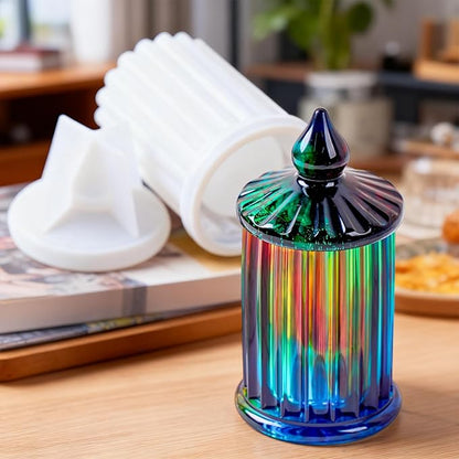 Jar Resin Molds Silicone with Lid Jewelry Storage Box Epoxy Resin Casting Mold for DIY Candle Vessels Pen Holder Cement Mould Cool Vintage Craft Making Candy Container Concrete Moulds Home Decoration