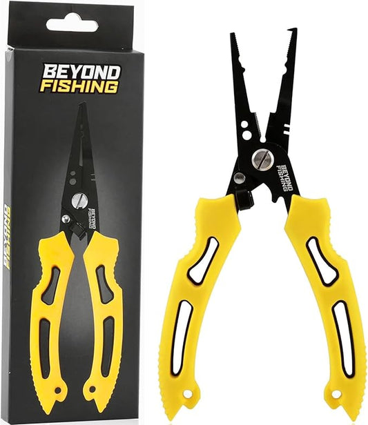 Beyond Fishing QuickRig Fishing Pliers – Multifunction Stainless Steel Split Ring Pliers for Fishing with Line Cutter & Crimper – Corrosion Resistant & Spring Loaded Design
