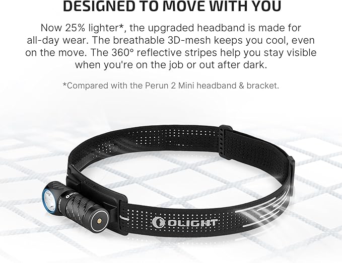 OLIGHT Perun 3 Mini Headlamp 1250 Lumens LED Head Flashlight,Rechargeable Headlight with Red Light Option,Perfect for Working, Hiking, Camping and Climbing (Cool White 5700K~6700K, Black)