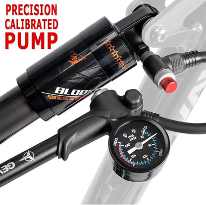 Shock Pump for Mountain, Road Bikes and Motorcycle - 300 Psi High Pressure for Front Fork and Rear Suspension Air Shocks Pump with Gauge -Portable Mini Pump with Air Bleed Button