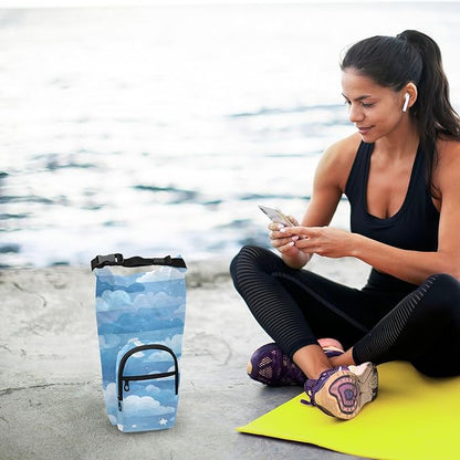 Blue Gradient Cloud and Stars Water Bottle Holder with Strap Insulated Water Bottle Carrier Crossbody Bags Pouch with Phone Pocket for Travel Gym Hiking Walking Running