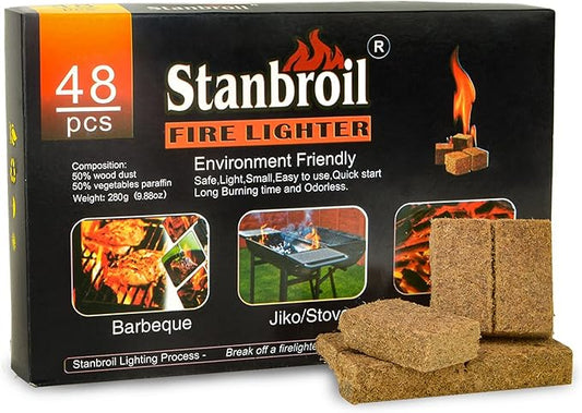 Stanbroil 48 pcs Fire Starters, Natural Charcoal Square Fire Starters Super Fast Lighting Perfect for Barbecue Grills, Smokers, Wood Stove, Campfires and Outdoor Fireplaces