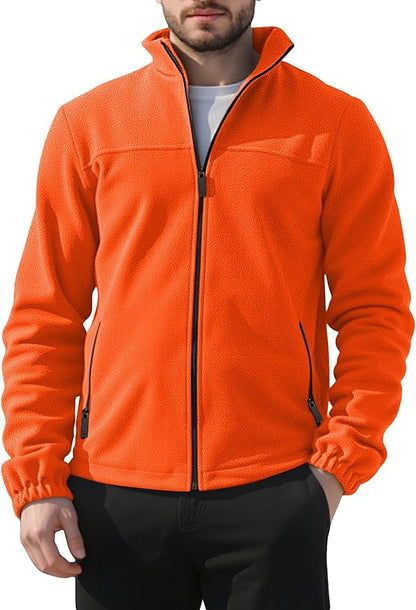 Mens Polar Fleece Jacket Full Zip Lightweight Casual Outdoor Jackets Stand Collar Warm Coats with Pockets