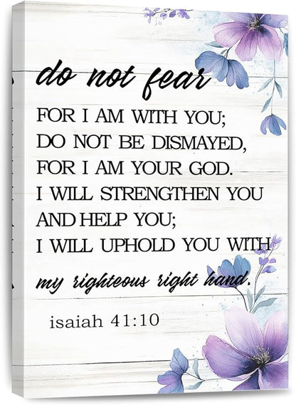Do Not Fear Isaiah 41:10 Scripture Canvas Painting Bible Verse Wall Art Decor Prints for Home Dining Room Living Room Christian Gifts Framed 12 * 18 Inch