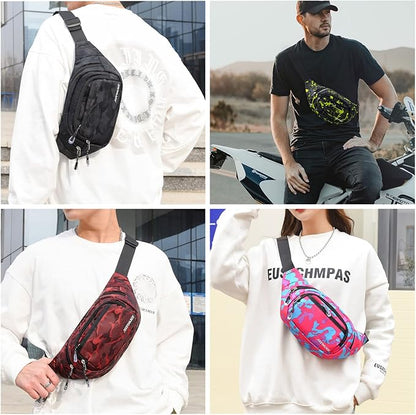 Crossbody Fanny Packs for Women, 5-Zipper Pockets Water Resistant Practical Waist Bag, for Outdoor Running Cycling Sports Travel Hiking Camping Fishing Fashionable Belt Bags