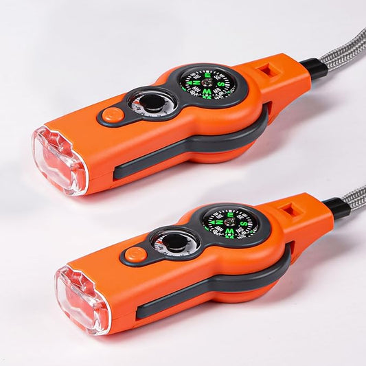 Emergency Survival Function Whistle, Outdoor Multifunctional Tool Safety Whistle with Lanyard, Ideal for Kayaking, Boating, Hiking, Camping, Climbing, Hunting, Fishing, Rescue Signaling