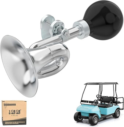 10L0L Golf Cart Bugle Horn, Retro Chrome Snail Air Horn for Yamaha, EZGO, Club Car | Loud & Classic Safety Horn | Universal Fit for Golf Carts, Bikes, Boats | Stainless Steel & Weatherproof