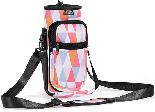 Nuovoware Water Bottle Carrier Bag,25oz/40oz/64oz Bottle Pouch Holder,Adjustable Shoulder Hand Strap 2 Pocket Sling Neoprene Sleeve Sports Accessories for Hiking Travelling Camping