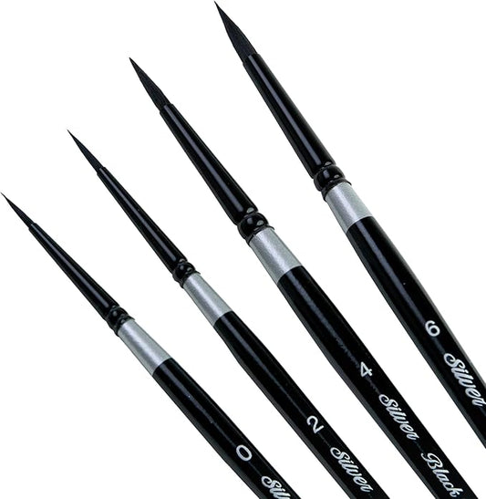 Silver Brush Limited BV-3054S Black Velvet Short Handle Small Round Brushes, Mixed Filament with Very Soft Tips, 4pc Professional Artist Painting Bundle for Watercolors, Gouache, Dyes & Silk Painting