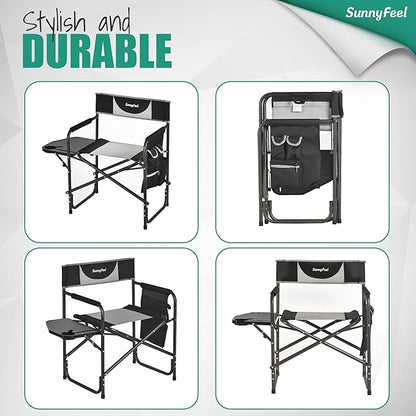 SUNNYFEEL Oversized Camping Directors Chair 2 Pack, Portable Folding Lawn Chairs for Adults Heavy Duty with Side Table,Pocket for Beach, Fishing,Picnic,Concert Outdoor, Foldable Camp Chairs