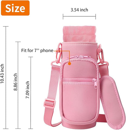 32/40/64/128 oz Neoprene Insulated Water Bottle Carrier Bag, Sling Bag Sleeve Pouch Holder with Strap & Paracord Handle and 2 Pocket for Travelling, Hiking, Camping