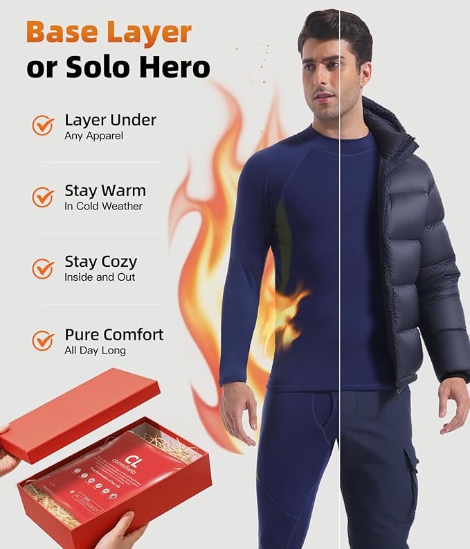 CL convallaria Mens Thermal Underwear Set with Fly Long Johns Base Layer Winter Hunting Gear Sport Top and Bottom