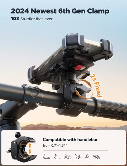 JOYROOM Motorcycle Phone Mount, [1s Auto Lock][100mph Military Anti-Shake] Bike Phone Holder for Bicycle, [10s Quick Install] Handlebar Phone Mount, Compatible with iPhone, Samsung, All Cell Phone