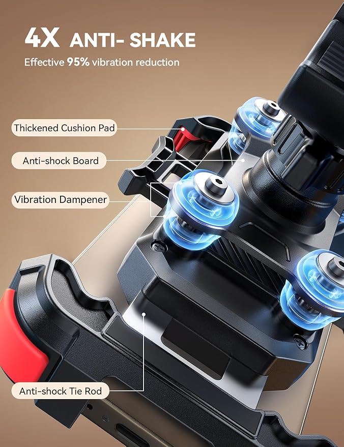 JOYROOM Motorcycle Phone Mount Holder - [Dual Vibration Dampener] 150mph Anti-Shock Phone Holder for Motorcycle [Upgrade Metal Handlebar Clamp] - Bicycle Bike Phone Holder Mount for 4.7-7" Phones Red