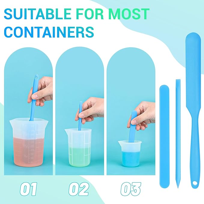 Gartful 6PCS Silicone Stir Sticks Kits, 2pcs Spatula Scraper, 2pieces Large Silicone Sticks, 2pack Pointed Stir Rods, Reusable DIY Craft Tool for Mixing Resin, Paint, Liquid, Blue
