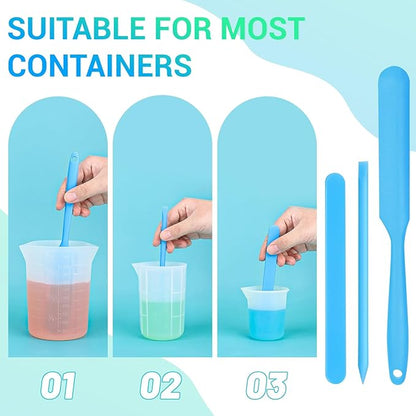 Gartful 6PCS Silicone Stir Sticks Kits, 2pcs Spatula Scraper, 2pieces Large Silicone Sticks, 2pack Pointed Stir Rods, Reusable DIY Craft Tool for Mixing Resin, Paint, Liquid, Blue