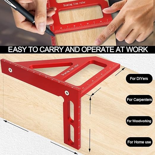 6" Imperial 3D Multi-Angle Measuring Ruler,45/90 Degree Aluminum Alloy Woodworking Square Protractor,Drawing Line,Miter Triangle Ruler High Precision Layout Measuring Tool for Woodworking