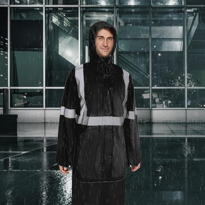 Rain Jacket, High Visibility Rain Coat, Waterproof Raincoat with Hood, Lightweight Rain Suit for Outdoor Activities, Rain Ponchos for Adults Reusable, Men Women, Black T, L-XL