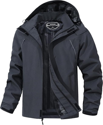 Outdoor Men's Waterproof Raincoat Windbreaker Lightweight Rain Jacket with Detachable Hood
