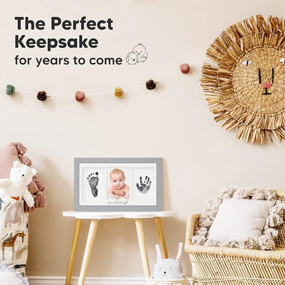 Inkless Baby Hand and Footprint Kit Boy, Girl - No Mess Ink Pad for Handprint, Clean Touch Dog Paw Print Kit, Personalized Baby Shower Gifts, Nursery Newborn Keepsake Frame (Cloud Gray)
