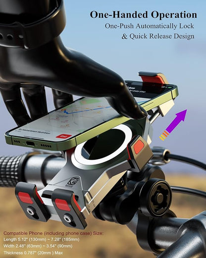 BRCOVAN Anti-Theft Aluminum Alloy Motorcycle Phone Mount with Vibration Dampener & Secure Lock, Adjustable Motorcycle Handlebar Cellphone Holder for Bike Bicycle Scooter ATV, Fit 4.7-7.2'' Smartphone