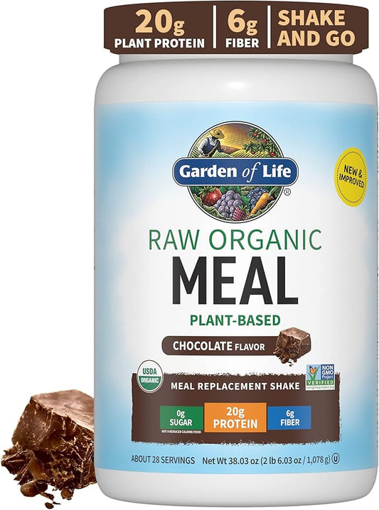 Garden of Life Meal Replacement Shakes, Raw Organic, Chocolate Protein Powder with Plant Based Pea Protein, Sprouts, Greens, Probiotics, Dairy Free 28 Servings
