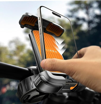 LISEN Upgrade Bike Phone Holder [Super Easy Install] Ultra Stable Motorcycle Phone Mount Bicycle Handlebar Holder Mount for Adults Kids Bike Bicycle Ebike Gear Accessories for iPhone Samsung Orange