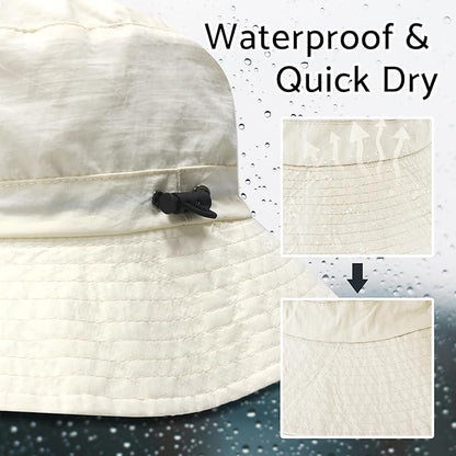 PFFY Quick Dry Waterproof Packable Bucket Hat for Women Men Outdoor Sun Hats with Detachable Chin Strap