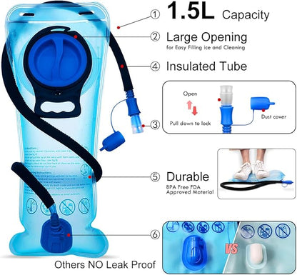 3L 2L 1.5L Hydration Bladder, Upgraded Leak Proof 50OZ/ 70OZ/ 100OZ 3 Liter Water Reservoir for Most Hydration Pack Replacement with Quick Release Insulated Tube & Auto Shut-Off Valve Outdoor