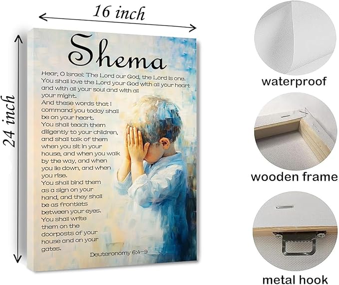 Shema Canvas Wall Art Deuteronomy 6:4-9 Print Christian Positive Painting Bible Verse Posters Religious Home Wall Church Decor Gift Framed 16 * 24 Inch