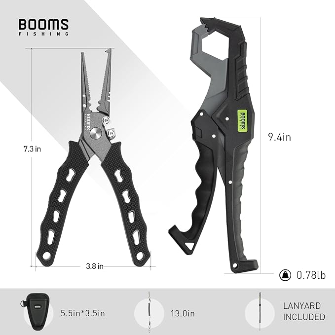 Booms Fishing F07 Pliers Hook Remover, Split Ring Pliers Stainless Steel, Saltwater Tools With Lanyard and Sheath, Gift for Men