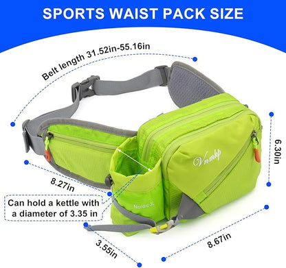 Waist Pack with Water Bottle Holder for Men and Women for Running Climbing Hiking Fitness Cycling and Other Outdoor Sports (Green)