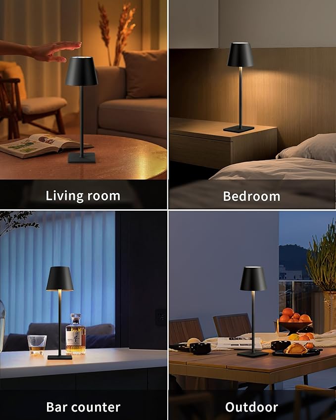 KDG 2 Pack Cordless Table Lamp, RGB Color Stepless Dimming Up, 4000mAh Battery Operated Portable LED Desk Lamp, for Dinning Room, Bedroom, Bar, Outdoor Garden, Camping, Night Light (Black)
