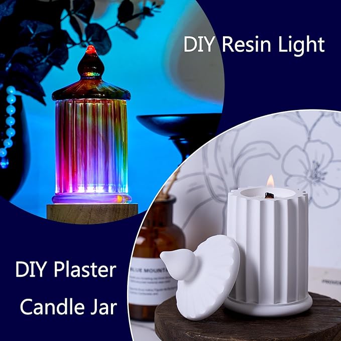 Jar Resin Molds Silicone with Lid Jewelry Storage Box Epoxy Resin Casting Mold for DIY Candle Vessels Pen Holder Cement Mould Cool Vintage Craft Making Candy Container Concrete Moulds Home Decoration