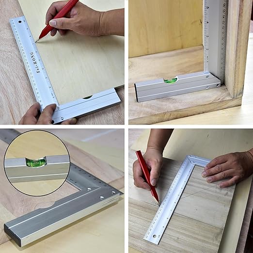 FEIRONG 3-in-1 Carpenter Square Tools,7" Triangle Square 10" L Shaped Ruler and Carpenter Pencil,Framing Square for Furniture and Cabinet Making