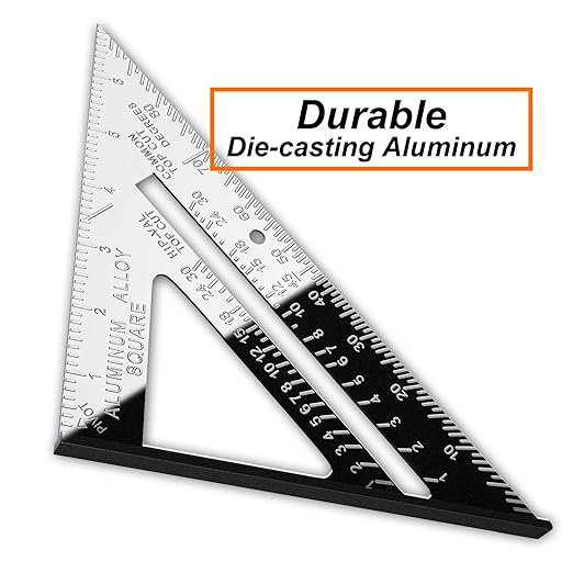 Mecurate Rafter Square, Triangle Carpenter Square Die-cast Aluminum Alloy for Woodworking and Carpentry (7 inch die-Casting)