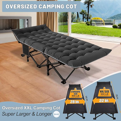 Slsy Oversized XXL Folding Camping Cot for Adults with Pad, Padded Portable Sleeping Cots, Camp Bed with Carry Bag for Outdoor Travel, Beach, Hiking