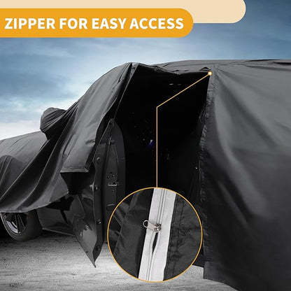 Universal Car Cover Waterproof All Weather 190T-PU, UV Sun Rain Protection, Fits for SUV Length 191"-200", with Left Side Zipper, Black