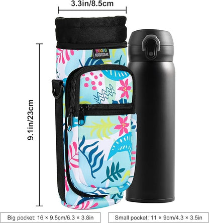 Nuovoware Water Bottle Carrier Bag,25oz/40oz/64oz Bottle Pouch Holder,Adjustable Shoulder Hand Strap 2 Pocket Sling Neoprene Sleeve Sports Accessories for Hiking Travelling Camping