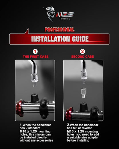 MZS Motorcycle Mirrors Chrome, Universal 10MM 8MM Rear View Side Mirror 360 Degree Adjustable Handlebar Compatible with Street Bike Cruiser Touring Chopper Scooter GY6