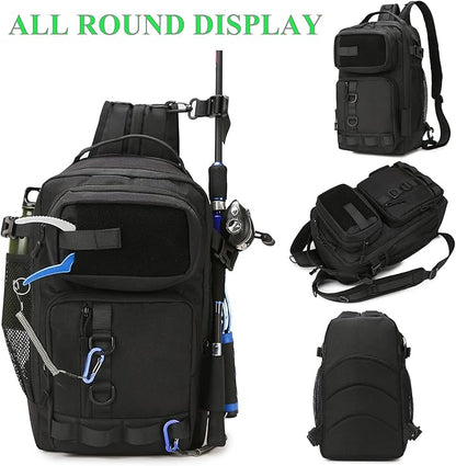 Fishing Backpack - Tackle Sling Bag- Fishing Gear Bags with Rod Holder and Fish Plier (Green)