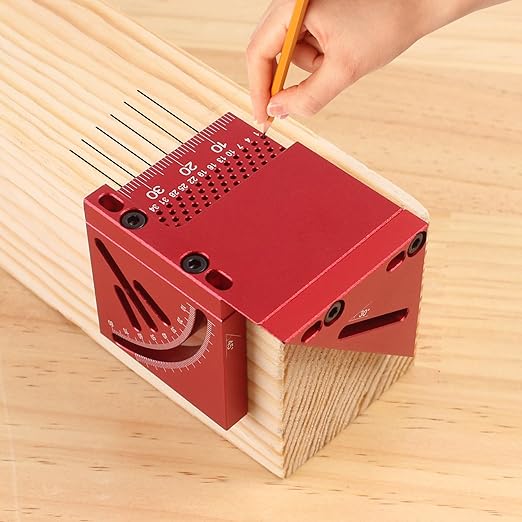 45/90 Degree Aluminum Alloy Woodworking Square Protractor, Multi Angle Measuring Ruler, High Precision Layout Measuring Tool for Engineer Carpenter (Red)