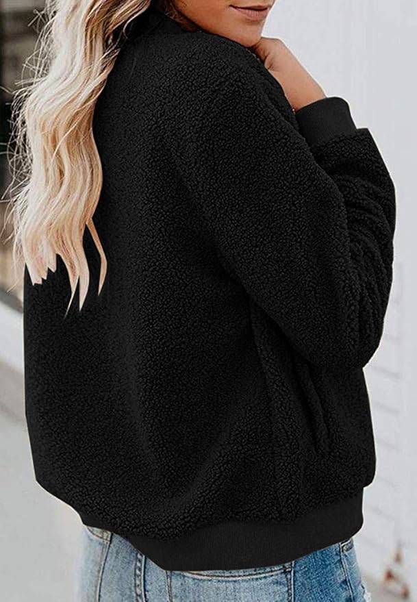 MIROL Women's Fall Trendy Fleece Jacket Faux Sherpa Fuzzy Casual Long Sleeve Zip Up Loose Fit Bomber Winter Coat