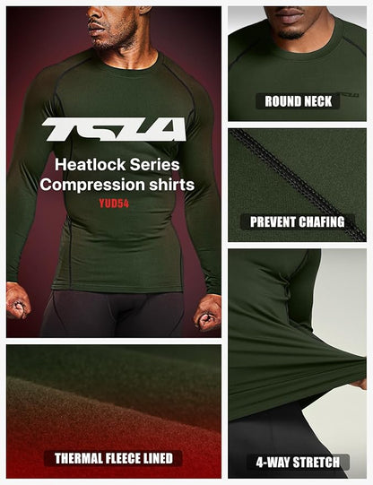TSLA Men's Thermal Long Sleeve Compression Shirts, Athletic Base Layer Top, Winter Gear Running T-Shirt