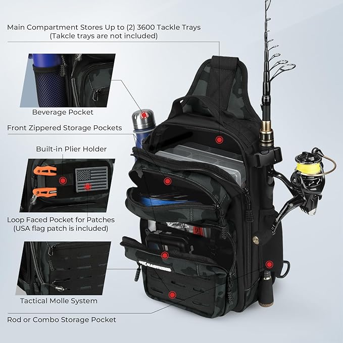 KastKing BlowBak Tactical Sling Tackle Bag-Lightweight Fishing Backpack Storge Fishing Gear and Equipment,Gift for Men