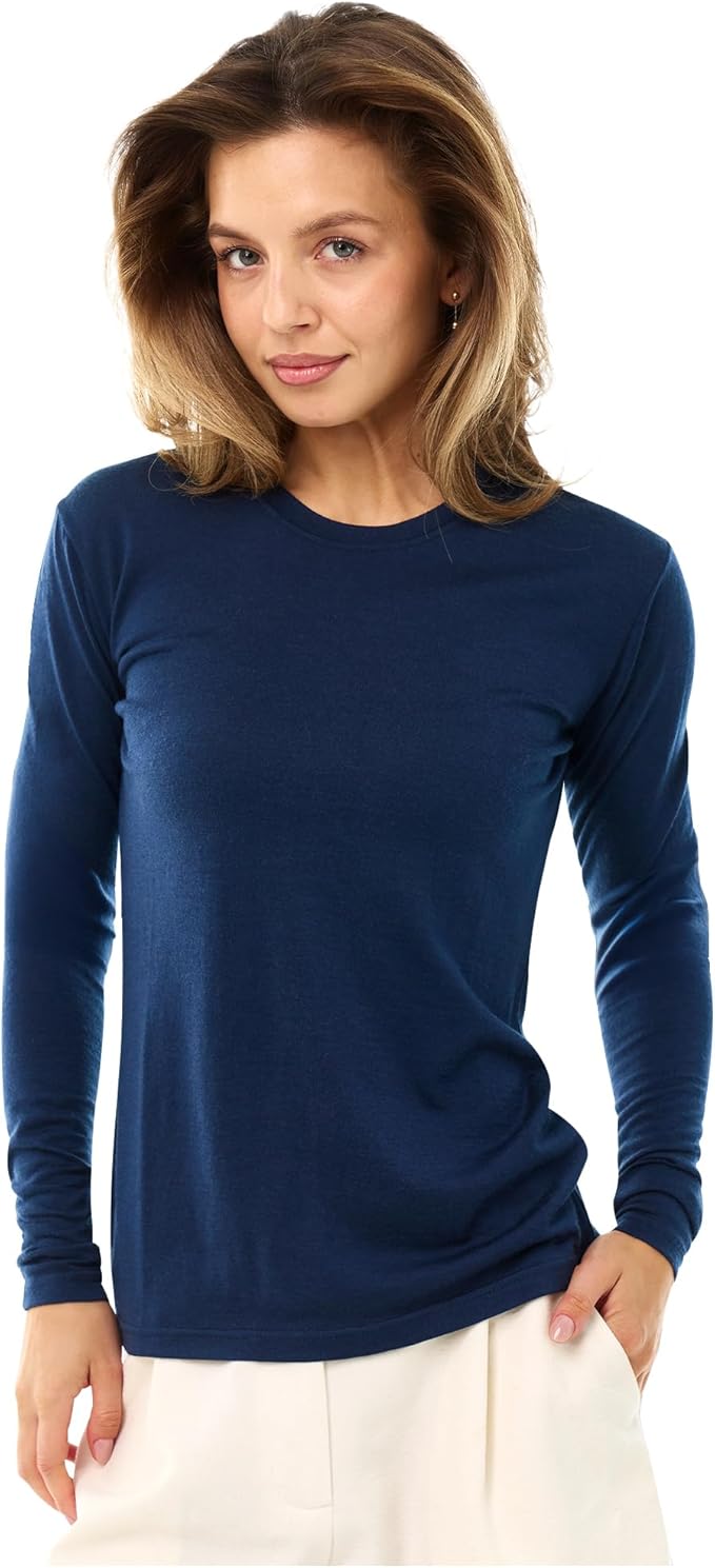 Merino Wool Base Layer Women - 100% Merino Wool Shirt Women Thermal Underwear Long Sleeve T-Shirt for Hiking