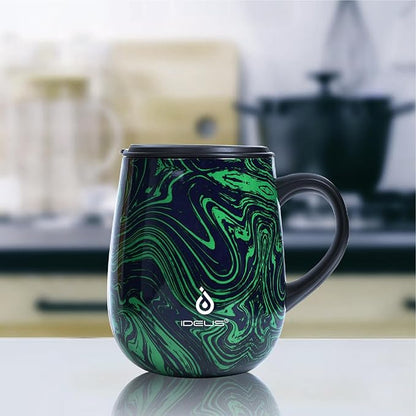 Ideus 16 oz (470 ml) Insulated Coffee Mug with Handle and Lid, Double Wall Stainless Steel Vacuum Thermal Coffee Mug, Travel Coffee Cup Thermal Cup for Home and Office (Green Zebra)