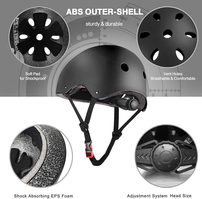 Skateboard Bike Helmet for Adults Adjustable Knee Elbow Pads Wrist Guards Protective Gear Helmets Set Teens for Bicycle Cycling Skate Scooter Bicycle Helmet