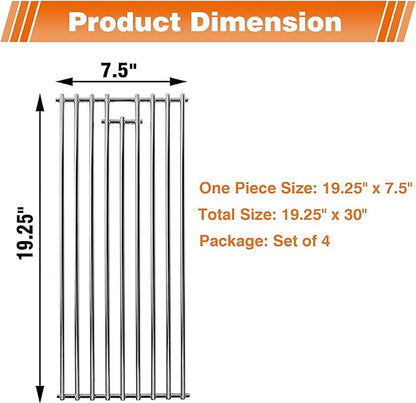 19 1/4" Stainless Steel Cooking Grid Grates Replacement Parts for 16517 Bull BBQ Angus, Brahma, Lonstar Select, Outlaw Steer Premium, Lonestar Select,19.25"x7.5",4Pack